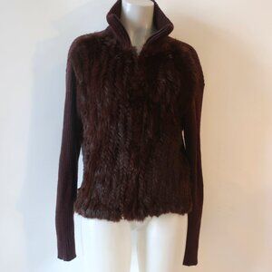 Womens Baluchi Brown Wool Acrylic Blend Rabbit Fur Zip Cardigan Sweater M